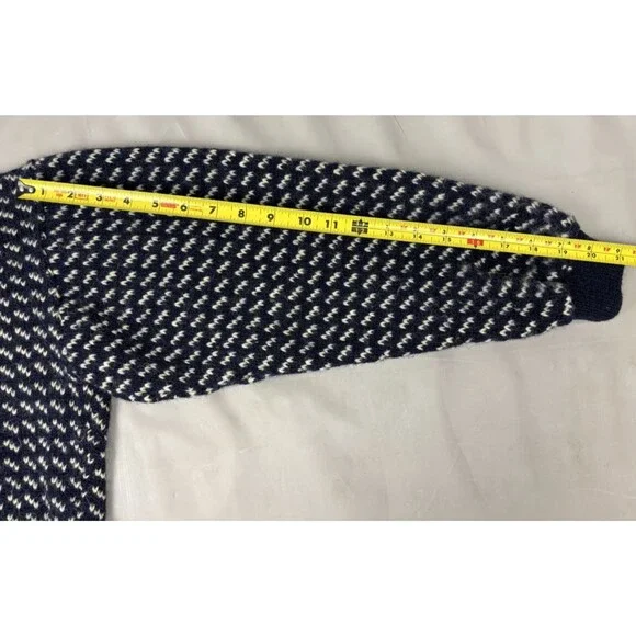 Vintage LL Bean Norwegian Birdseye Fair Isle Fisherman Wool Sweater Size L Blue - Picture 11 of 13